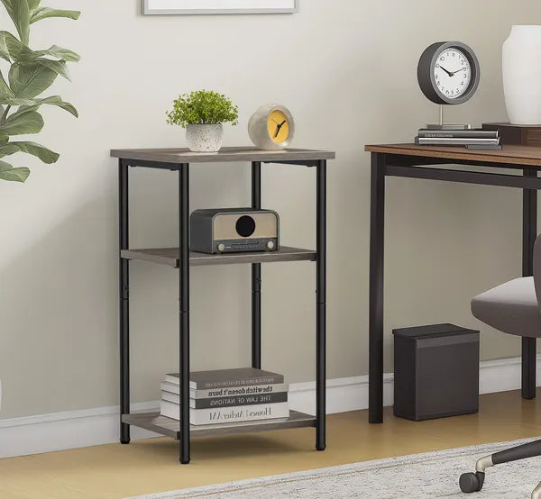 Aeelleea 3-Tier Side End Table, Adjustable Height Nightstand Storage Shelf, Space Saving Accent Table for Bedroom Living Room Office