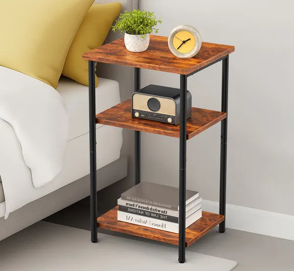 Aeelleea 3-Tier Side End Table, Adjustable Height Nightstand Storage Shelf, Space Saving Accent Table for Bedroom Living Room Office