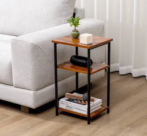 Aeelleea 3-Tier Side End Table, Adjustable Height Nightstand Storage Shelf, Space Saving Accent Table for Bedroom Living Room Office