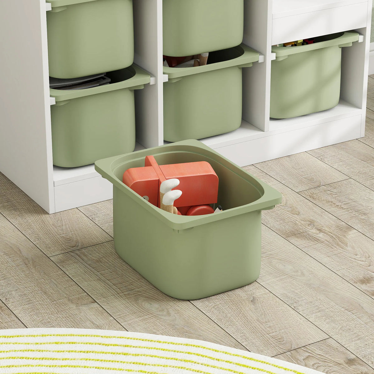 3-Tier Kids Toy Storage Organizer with 6 Removable Bins, Anti-Tipping Toy Bookshelf for Ages 3-8, Playroom Bedroom Storage, Green & White