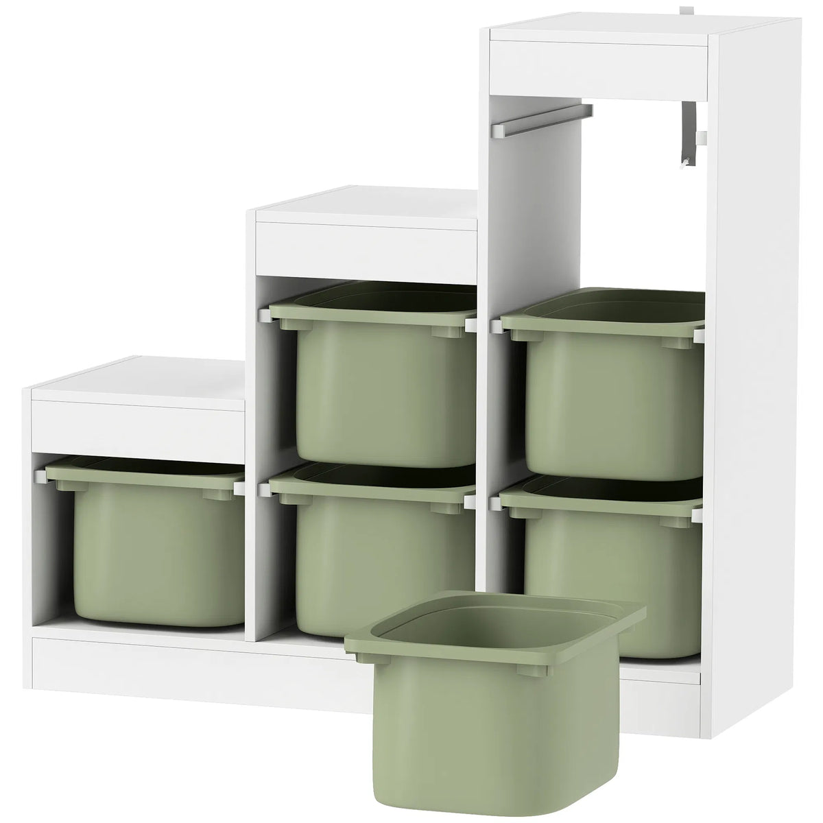 3-Tier Kids Toy Storage Organizer with 6 Removable Bins, Anti-Tipping Toy Bookshelf for Ages 3-8, Playroom Bedroom Storage, Green & White