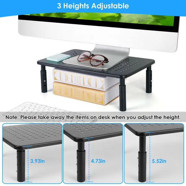 Aeelleea 14.37in x9.05in Adjustable Monitor Stand,3 Height Levels Metal Ventilated Riser,Supports Up to 44lbs,Easy Assembly for Home Office Desktop