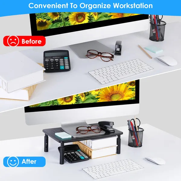 Aeelleea 14.37in x9.05in Adjustable Monitor Stand,3 Height Levels Metal Ventilated Riser,Supports Up to 44lbs,Easy Assembly for Home Office Desktop
