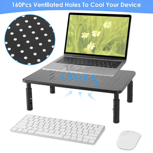 Aeelleea 14.37in x9.05in Adjustable Monitor Stand,3 Height Levels Metal Ventilated Riser,Supports Up to 44lbs,Easy Assembly for Home Office Desktop