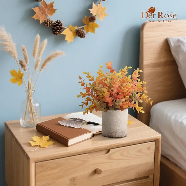 Aeelleea Set of 3 Fall Artificial Potted Eucalyptus Plants, Faux Plastic Foliage, Farmhouse Tabletop Autumn Decor for Home Office Desk Bathroom