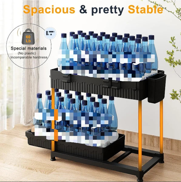 Aeelleea 2 Large +1 Medium 2-Tier Black Under Sink Storage Organizer, Kitchen Bathroom Counter Storage Rack With Hooks And Hanging Cup