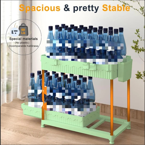 Aeelleea 2-Tier Green Plastic Storage Cart, Two Large & One Medium Perforated Drain Tray Organizer with Hooks & Hanging Cup for Kitchen Bathroom