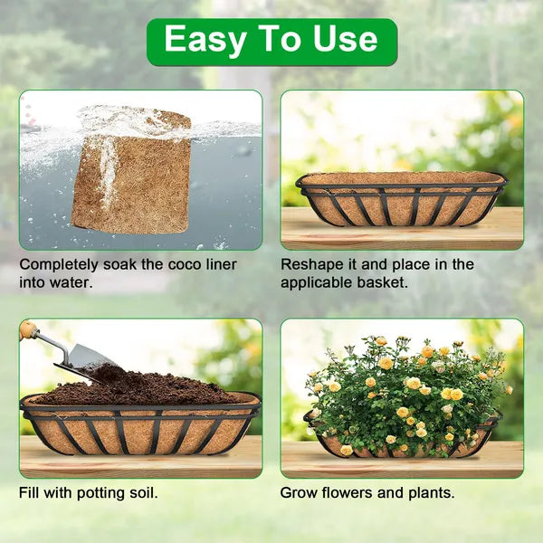 Aeelleea 3 Pack 30 Inch Coco Liner for Window Box, Trough Coir Planter Basket Liners, Natural Coconut Fiber Replacement Liners for Garden Balcony