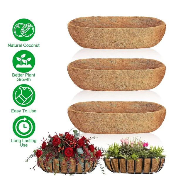 Aeelleea 3 Pack 30 Inch Coco Liner for Window Box, Trough Coir Planter Basket Liners, Natural Coconut Fiber Replacement Liners for Garden Balcony