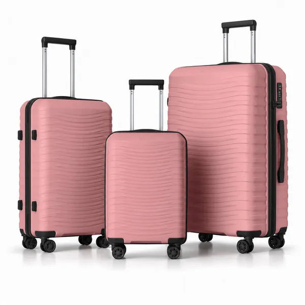 3-Piece PP Hardshell Luggage Set, Peach Pink 20/24/28 Inch Suitcase with TSA Lock & Silent Spinner Wheels