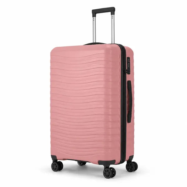 3-Piece PP Hardshell Luggage Set, Peach Pink 20/24/28 Inch Suitcase with TSA Lock & Silent Spinner Wheels