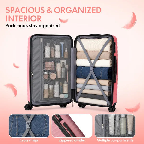 3-Piece PP Hardshell Luggage Set, Peach Pink 20/24/28 Inch Suitcase with TSA Lock & Silent Spinner Wheels