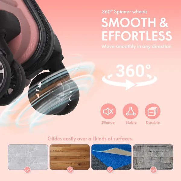 3-Piece PP Hardshell Luggage Set, Peach Pink 20/24/28 Inch Suitcase with TSA Lock & Silent Spinner Wheels