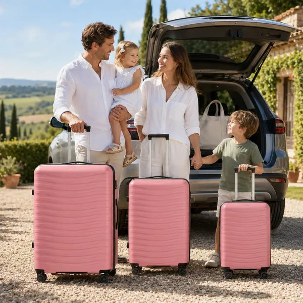 3-Piece PP Hardshell Luggage Set, Peach Pink 20/24/28 Inch Suitcase with TSA Lock & Silent Spinner Wheels