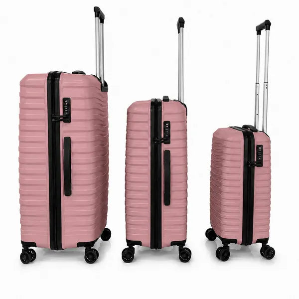 3-Piece PP Hardshell Luggage Set, Peach Pink 20/24/28 Inch Suitcase with TSA Lock & Silent Spinner Wheels