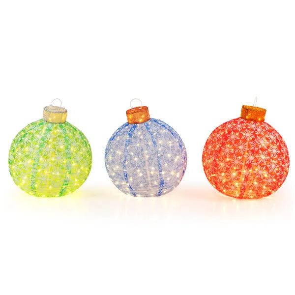 Aeelleea 3 Pack Pre-Lit Pop Up Christmas Balls, 25 Inch Diameter, Warm White LED Lights, Collapsible Lighted Ornaments for Holiday Yard Decor