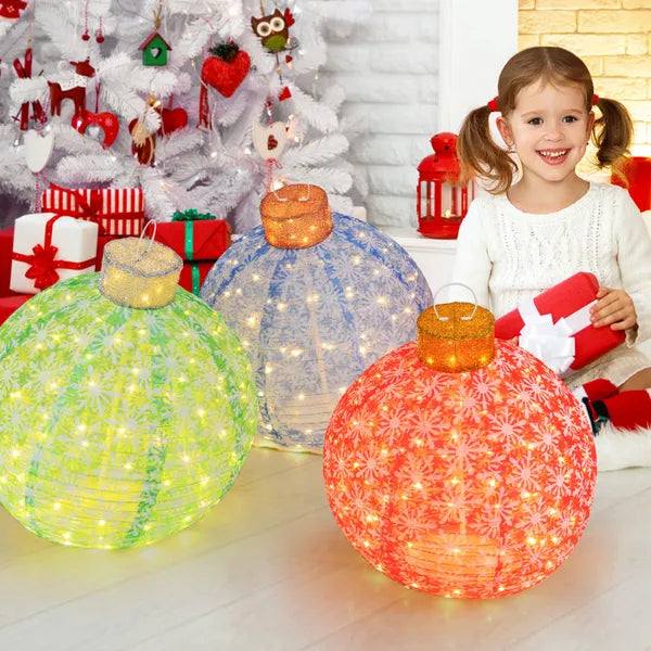 Aeelleea 3 Pack Pre-Lit Pop Up Christmas Balls, 25 Inch Diameter, Warm White LED Lights, Collapsible Lighted Ornaments for Holiday Yard Decor
