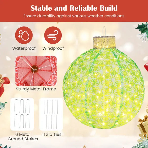 Aeelleea 3 Pack Pre-Lit Pop Up Christmas Balls, 25 Inch Diameter, Warm White LED Lights, Collapsible Lighted Ornaments for Holiday Yard Decor