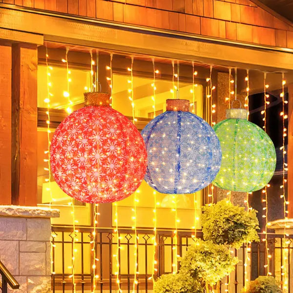 Aeelleea 3 Pack Pre-Lit Pop Up Christmas Balls, 25 Inch Diameter, Warm White LED Lights, Collapsible Lighted Ornaments for Holiday Yard Decor