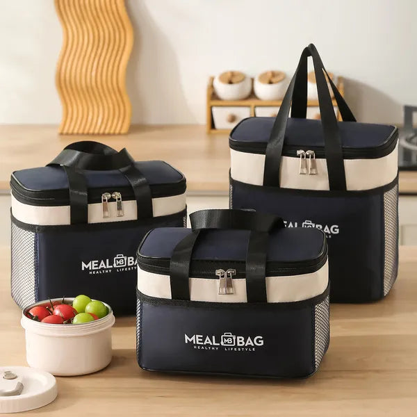 AEELLEEA Insulated Lunch Bag, Waterproof Oxford Cloth Thermal Meal Tote with Aluminum Foil Liner, Dual Metal Zippers & Side Mesh Pocket for Office, Picnic, Student