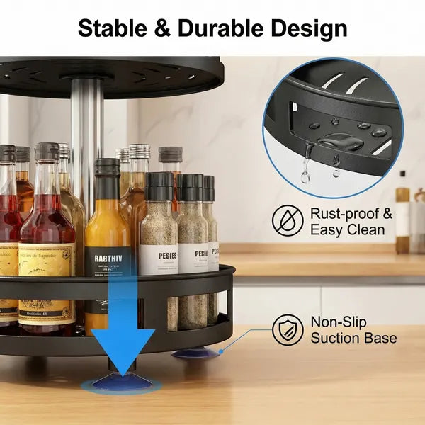3 Tier 360° Rotating Spice Rack Carbon Steel Kitchen Countertop Seasoning Storage Organizer**
