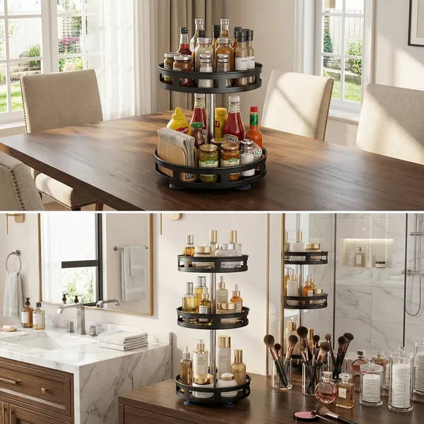 3 Tier 360° Rotating Spice Rack Carbon Steel Kitchen Countertop Seasoning Storage Organizer**