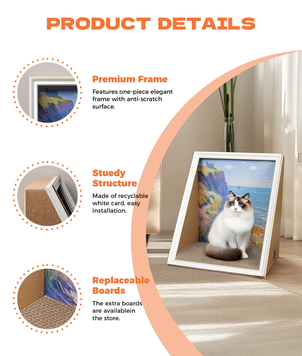 Cat Scratch House Oil Painting Cat Scratcher Cardboard House Large Cat Cave with Replaceable Scratching Boards Cat's Favorite Resting Spot