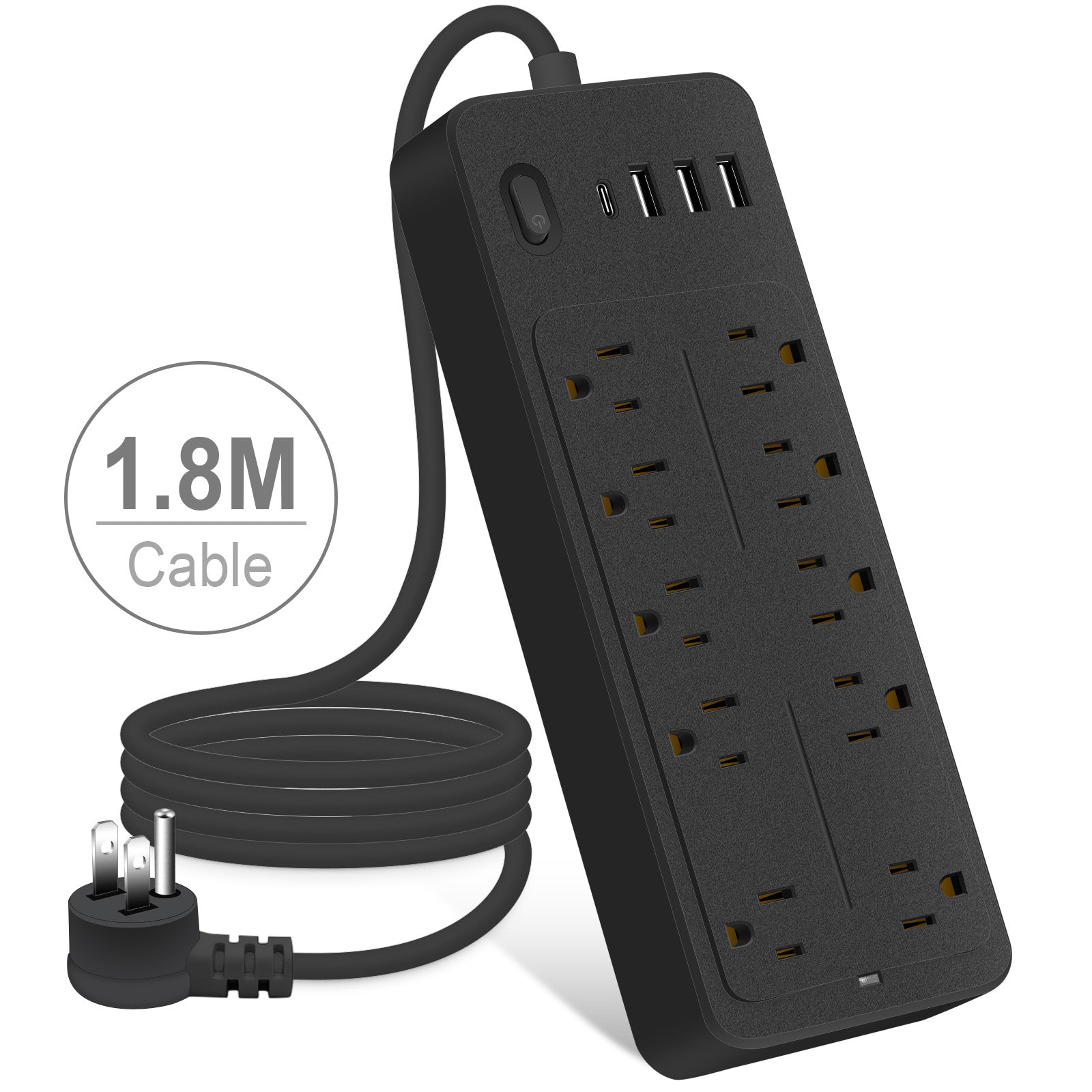 6 FT Surge Protector Power Strip, 10 Outlets 4 USB Ports(1 USB‑C), 14‑in‑1 Long Extension Cord, Flat Plug, 1700J, 1625W/13A, White