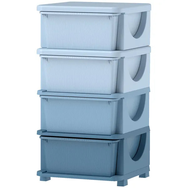 30 Inch 4-Tier Kids Storage Dresser with 4 Drawers, Blue Plastic Chest of Drawers, Toy & Clothes Organizer for Kids Bedroom