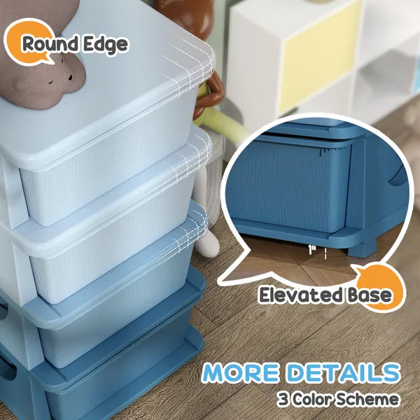 30 Inch 4-Tier Kids Storage Dresser with 4 Drawers, Blue Plastic Chest of Drawers, Toy & Clothes Organizer for Kids Bedroom