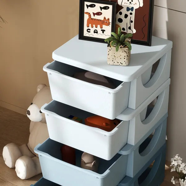 30 Inch 4-Tier Kids Storage Dresser with 4 Drawers, Blue Plastic Chest of Drawers, Toy & Clothes Organizer for Kids Bedroom