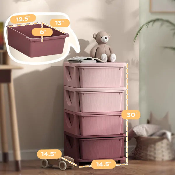 30 Inch 4-Tier Kids Storage Dresser, Plastic Drawer Cabinet for Nursery Bedroom Toy Clothes Organizer