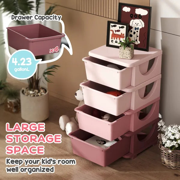 30 Inch 4-Tier Kids Storage Dresser, Plastic Drawer Cabinet for Nursery Bedroom Toy Clothes Organizer