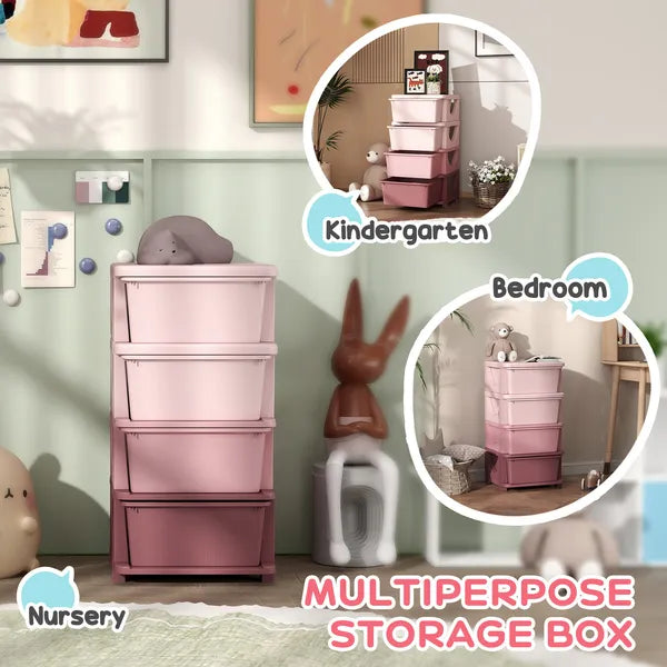 30 Inch 4-Tier Kids Storage Dresser, Plastic Drawer Cabinet for Nursery Bedroom Toy Clothes Organizer