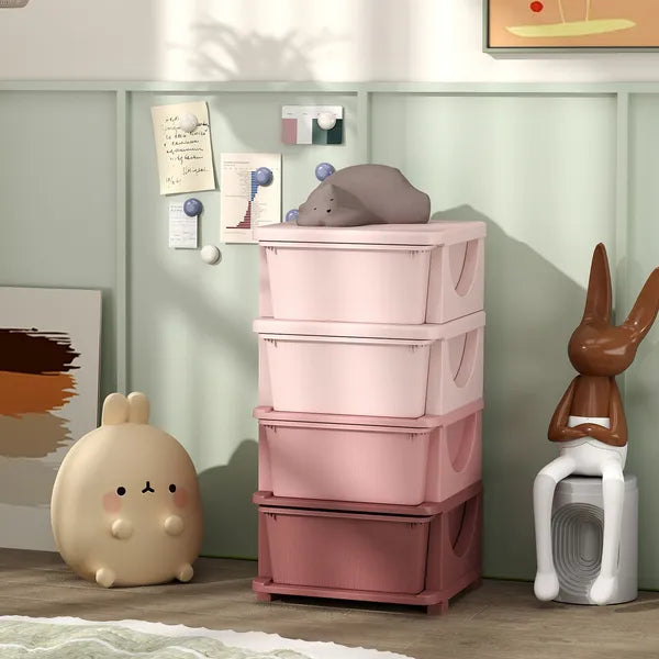 30 Inch 4-Tier Kids Storage Dresser, Plastic Drawer Cabinet for Nursery Bedroom Toy Clothes Organizer