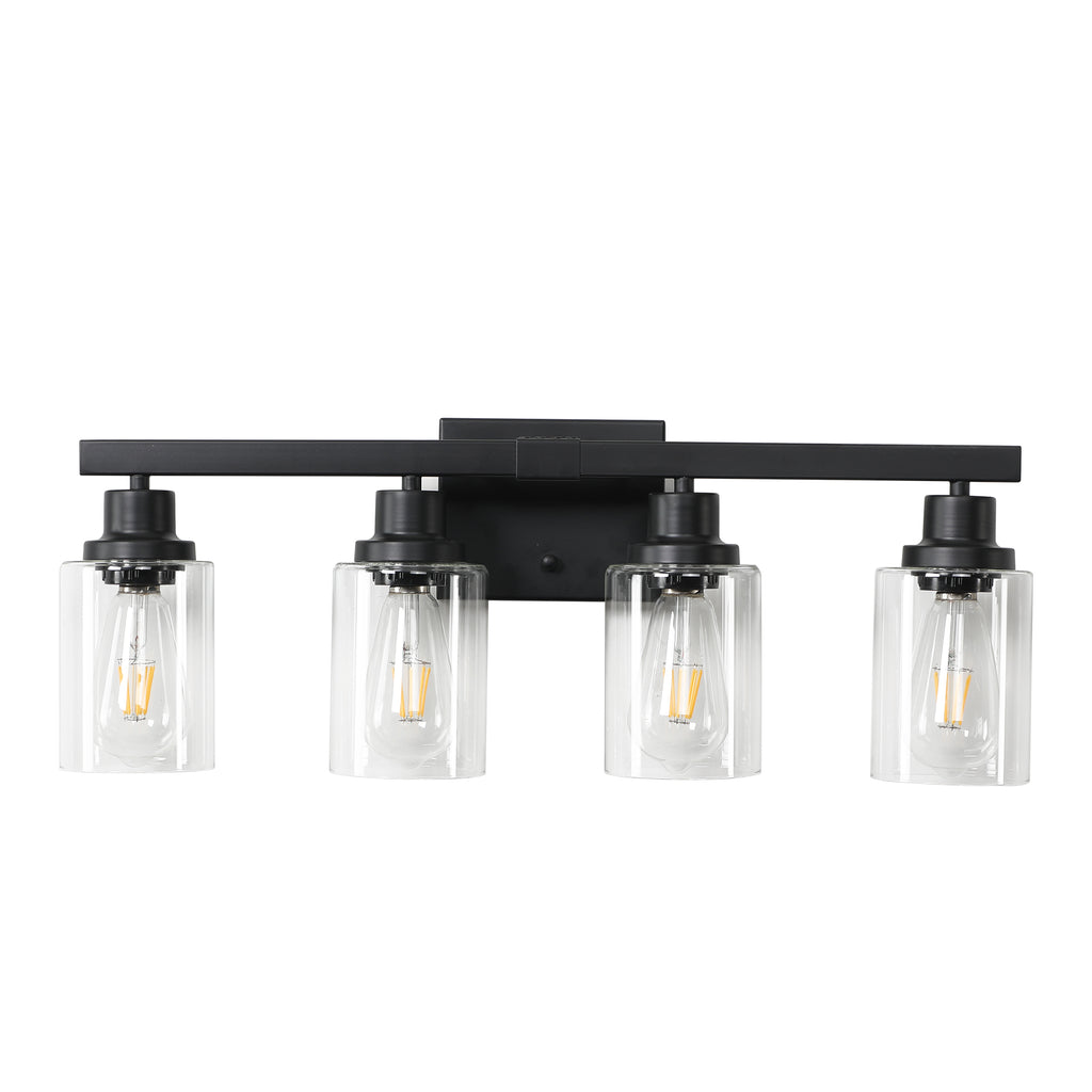 4-Light Vanity Makeup Mirror Lamp, Black Iron Base & Lamp Cup Connector, Clear Glass Lampshade, Wall Mounted Makeup Light for Dressing Table, Bedroom & Bathroom Home Decor