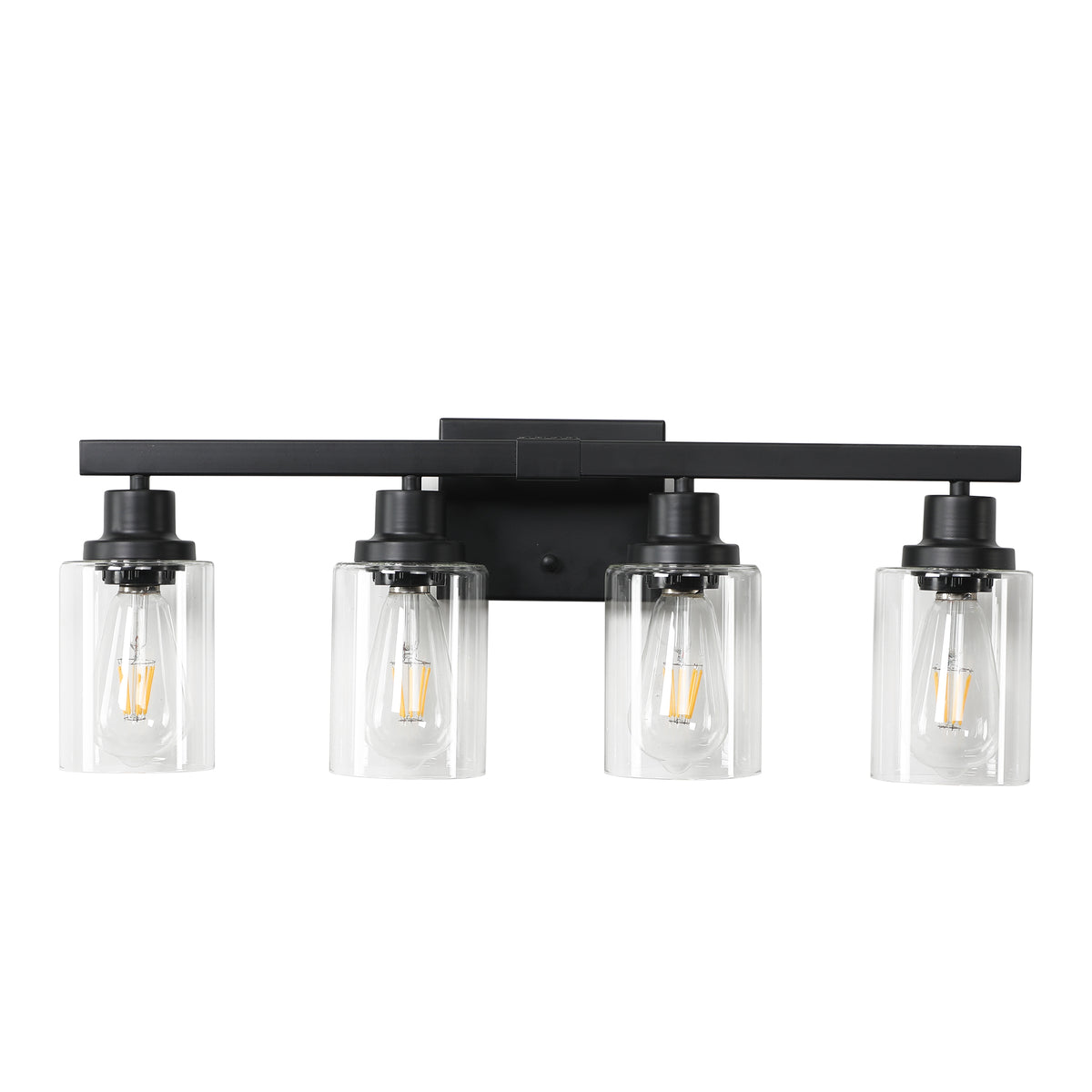 4-Light Vanity Makeup Mirror Lamp, Black Iron Base & Lamp Cup Connector, Clear Glass Lampshade, Wall Mounted Makeup Light for Dressing Table, Bedroom & Bathroom Home Decor