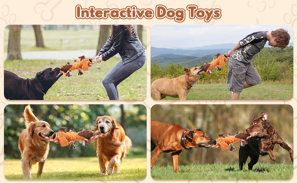 Squeaky Dog Toys, Tug of War Dog Toy for Large Dogs, Plush Puppy Toys with Pull Rope, Interactive Dog Toys for Small, Middle, and Big Dogs