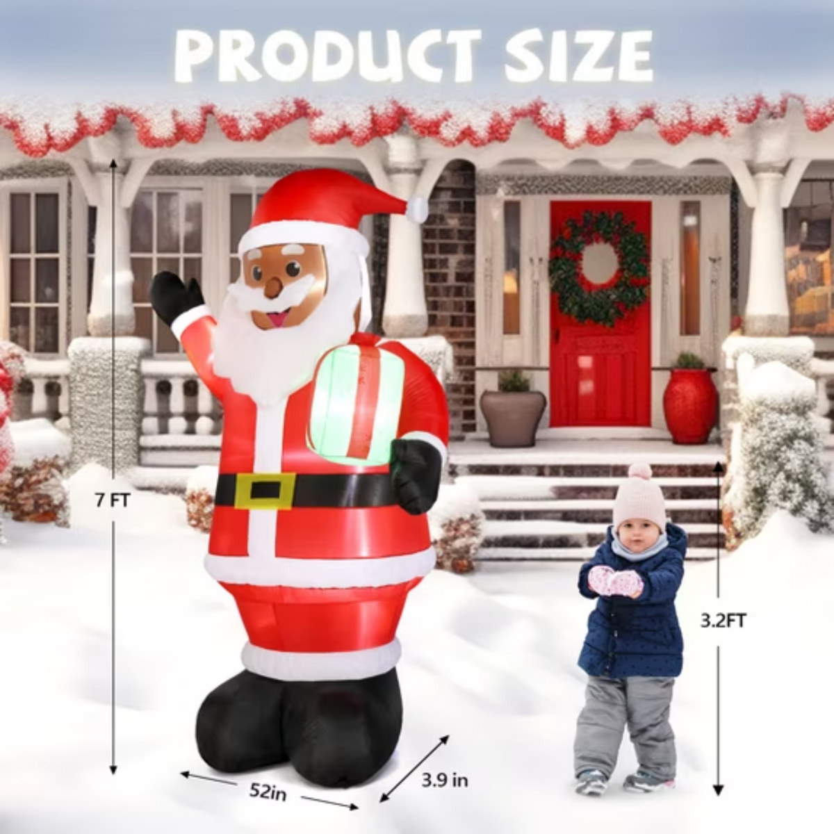 AEELLEEA-7 Ft Lighted Black Santa Christmas Inflatable with Gift, Red & Black, Built-in LED Lights, Self-inflating Outdoor Yard Decoration for Holiday Garden Lawn Display
