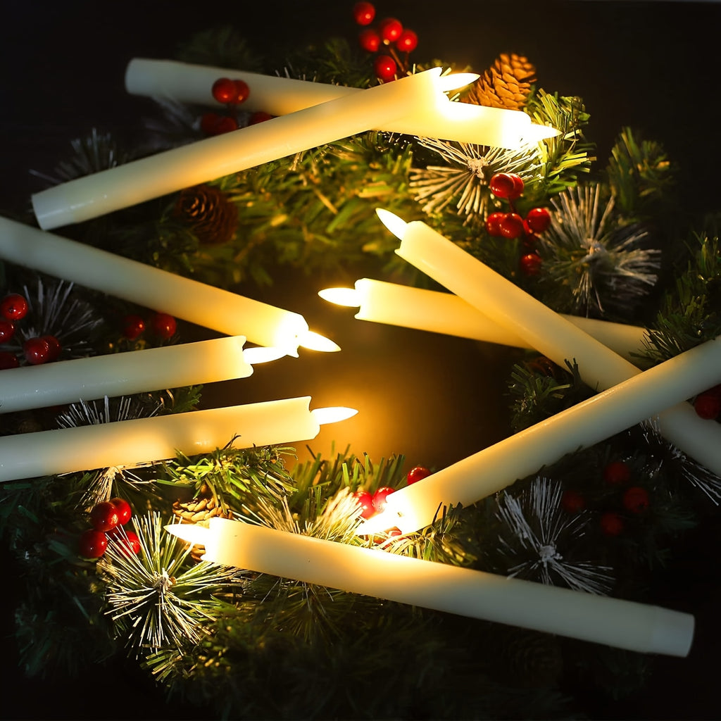 Flameless Ivory Taper Candles Flickering with 10-Key Remote, LED Warm 3D Wick Light Window Candles Real Wax Pack of 10, Christmas Home Wedding Decor