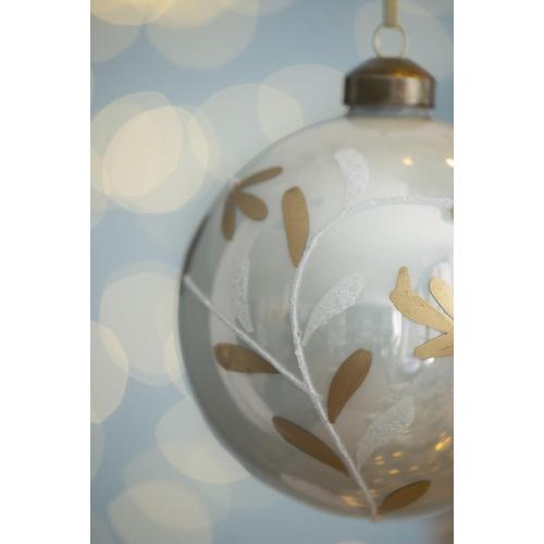 AEELLEEA 3.9" White Glass Christmas Ornaments Set of 6, Hand Painted Gold Leaf Pattern Baubles for Xmas Tree Holiday Home Decor
