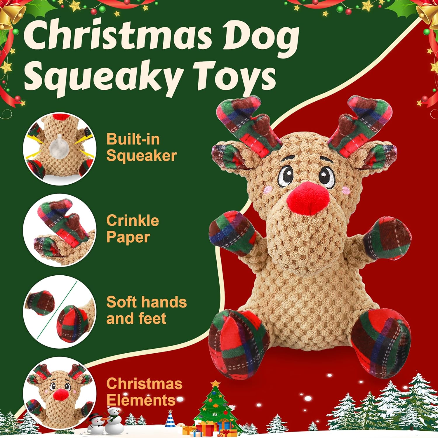 Dog Toys, Dog Squeaky Toy with Crinkle Paper, Interactive Durable Plush Dog Chew Toys for Puppy, Small, Middle, Large Dogs Training and Reduce Boredom