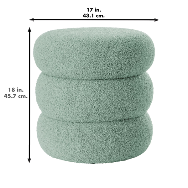 AEELLEEA 17" Round Boucle Storage Ottoman with Removable Lid, Upholstered Footstool for Living Room Bedroom, Light Green