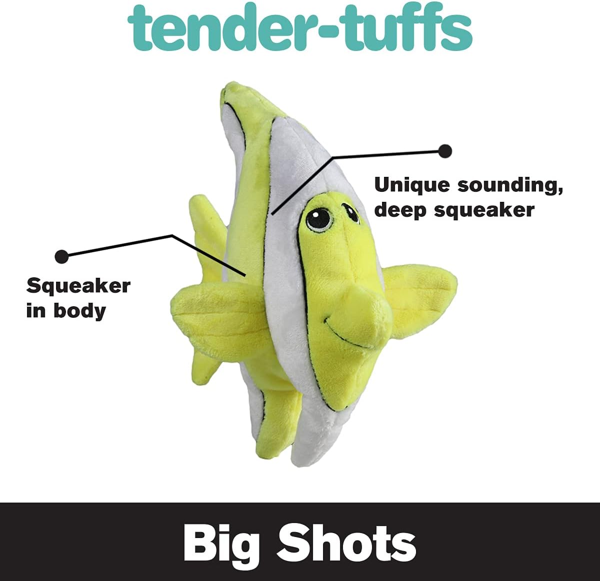 Snuggle Puppy Tender-Tuffs - Angelfish Plush Toy for Big Dogs - Puncture Resistant Squeaker - Durable Stuffed Animal Plush to Keep Them Busy