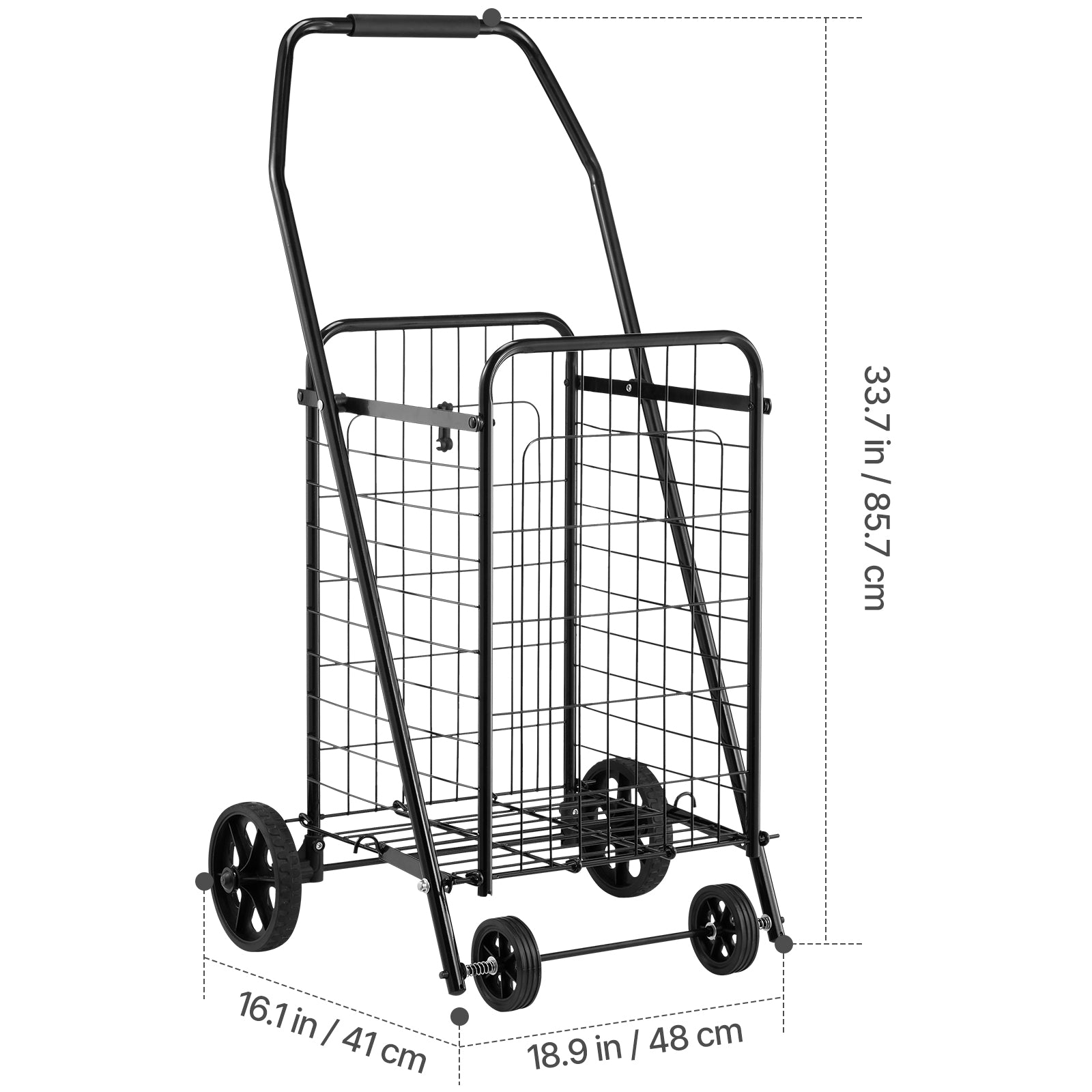 Shopping Cart, Folding Grocery Utility Cart with Swivel Wheels, 90 LBS Large Load Capacity, Heavy Duty Rolling Laundry Basket Butler for Laundry, Shopping, Camping, Grocery, Luggage, Black