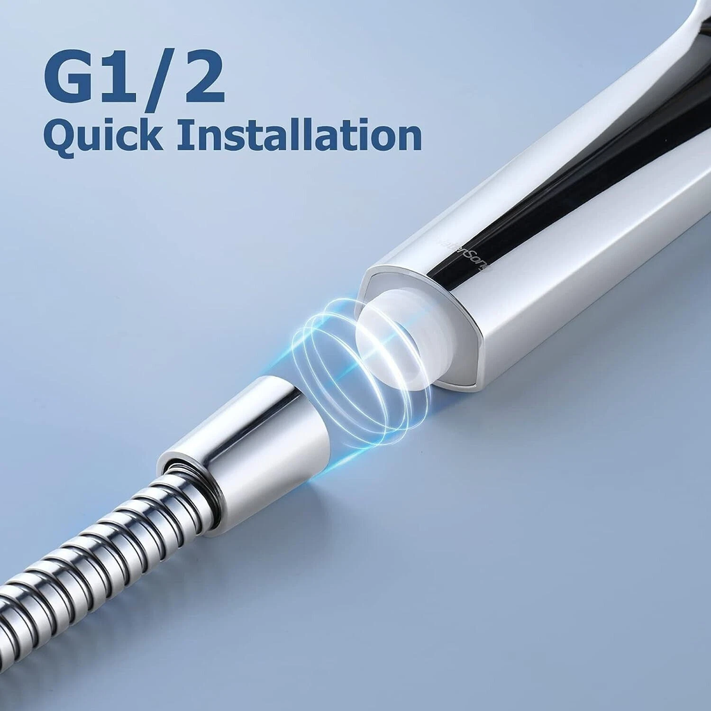 Handheld Shower Head Set with 6 Spray Modes, Chrome Finish Shower Head, Flexible Stainless Steel Hose & Adjustable Shower Holder for Bathroom