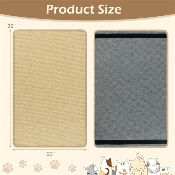2 Pcs Sisal Cat Scratcher Mat, Natural Sisal Cat Scratching Pad with Hook Loop, Wall Floor Sofa Cat Scratch Mat Furniture Protector