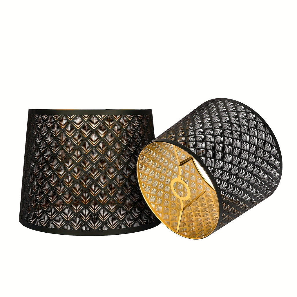 ALUCSET 2 Pack Black Gold Drum Lamp Shades, Geometric Cutout Universal Fit for Table & Floor Lamps