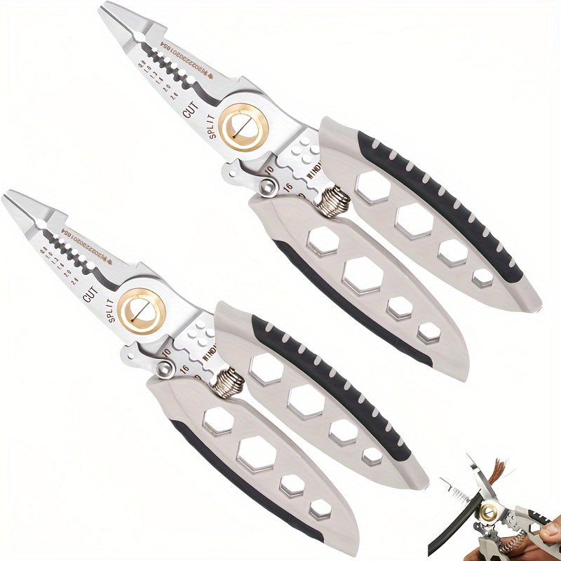 Multifunctional Wire Stripper, 6 in 1 Wire Stripping Pliers with Hex Wrench, Self-Locking Electrician Tool for Wire Stripping, Cutting, Crimping & Separating Wires