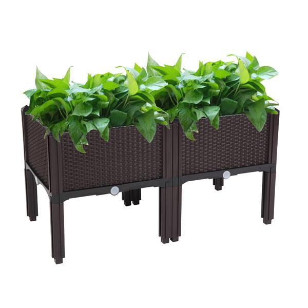 AEELLEEA-2Pcs Free Splicing Injection Planting Box, White Rattan Texture Plastic Raised Garden Planter for Balcony Patio Herb Vegetable Growing